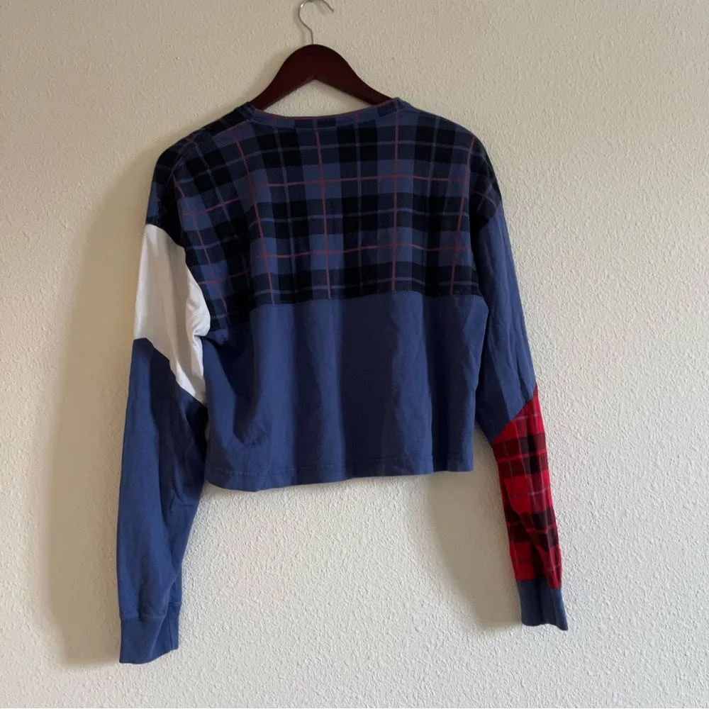 Women's NIKE Blue Red Patchwork/Color Block Cropped Long Sleeve T Shirt Size XS - Image 7