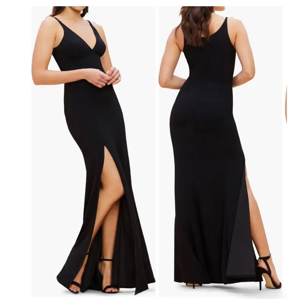 Dress The Population Iris Slit Crepe Black Gown Maxi Dress - Image 14