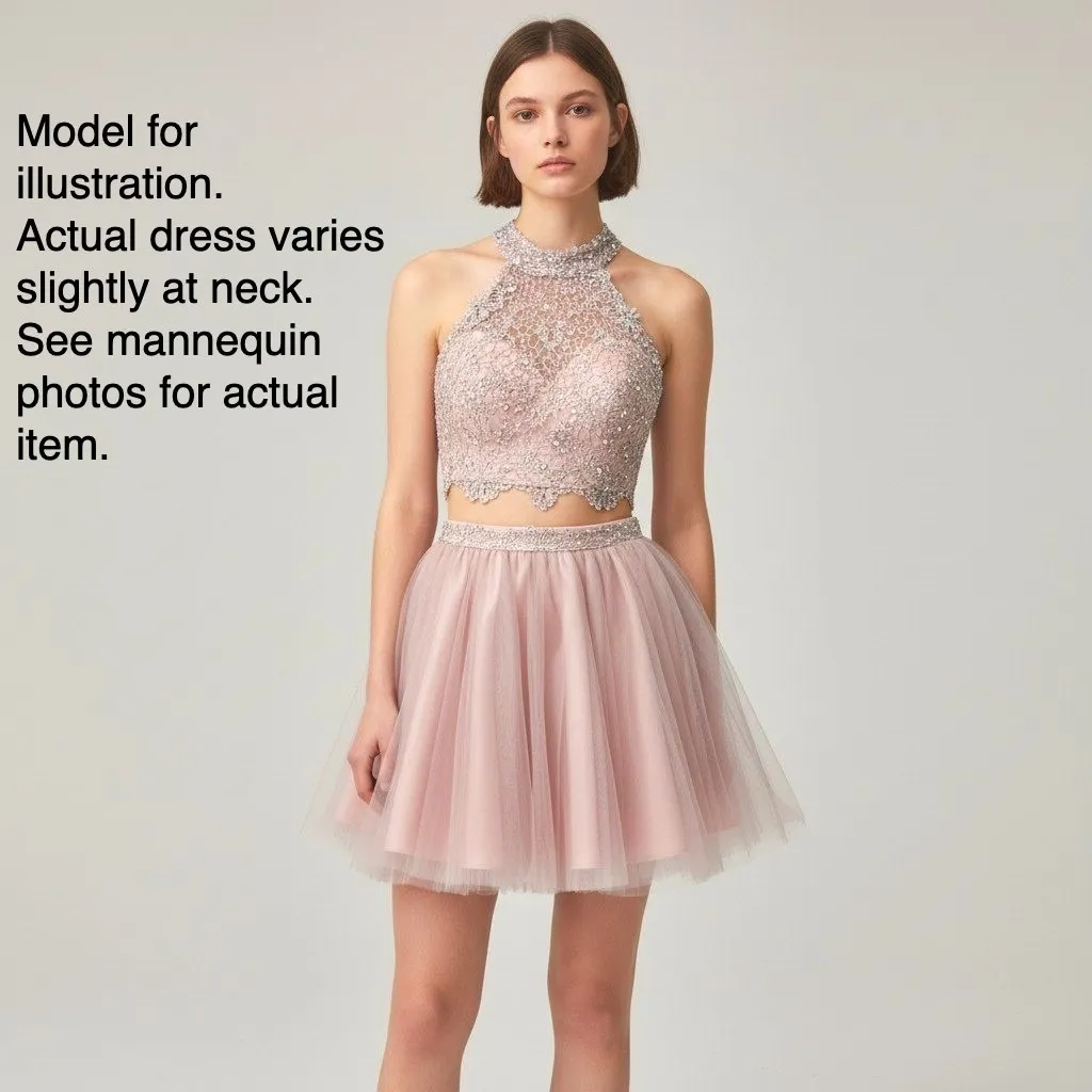 Alyce Paris Rhinestone Lace Halter Crop Top Skirt Set Prom Formal Size 0 - Image 2