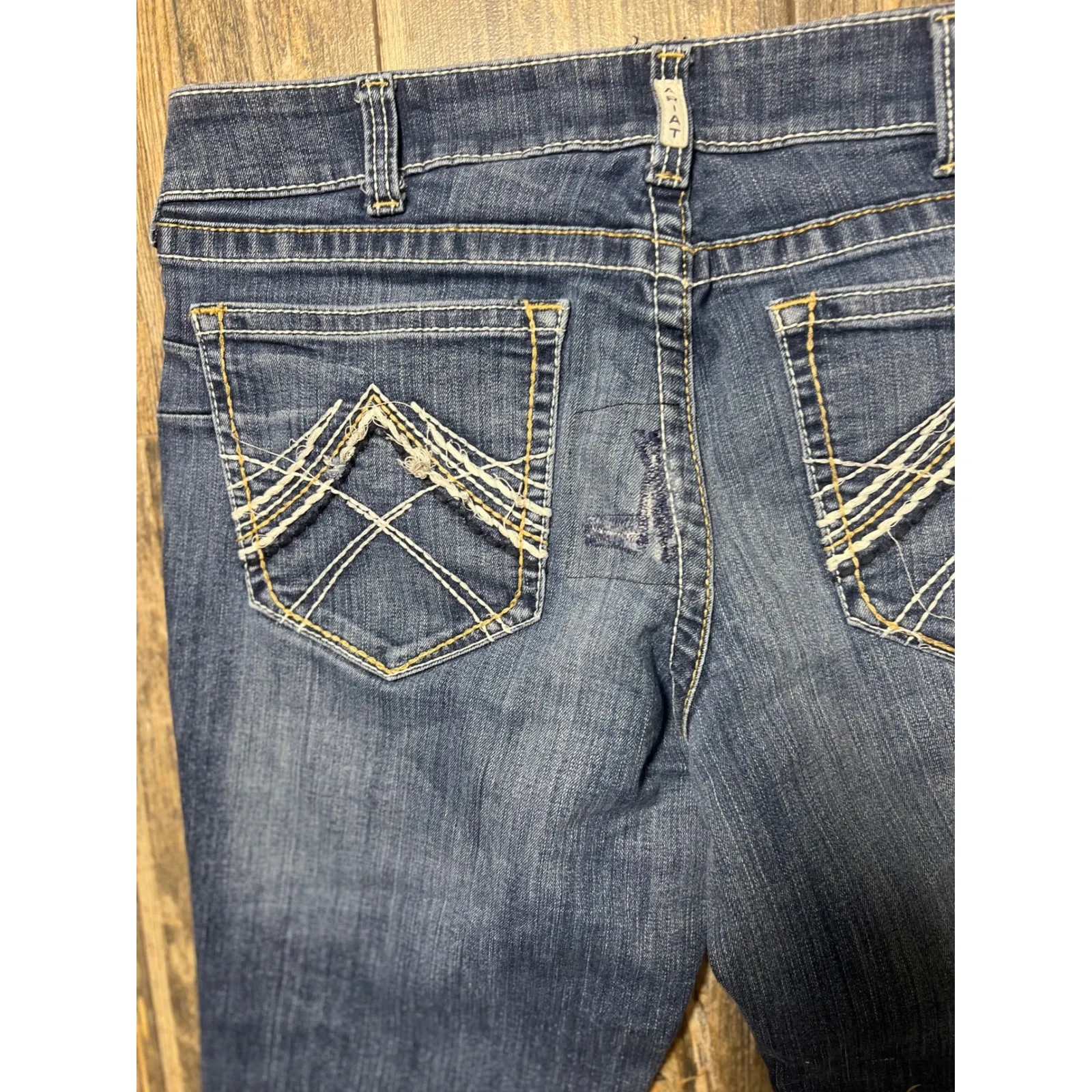 Ariat‎ Real Denim Blue Jeans Women's 33R Bootcut Mid Rise Western Rodeo FLAWS - Image 14