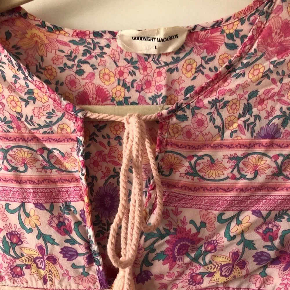 Goodnight Macaroon Pink Floral Babydoll top/dress Sz Med/Large - Image 3