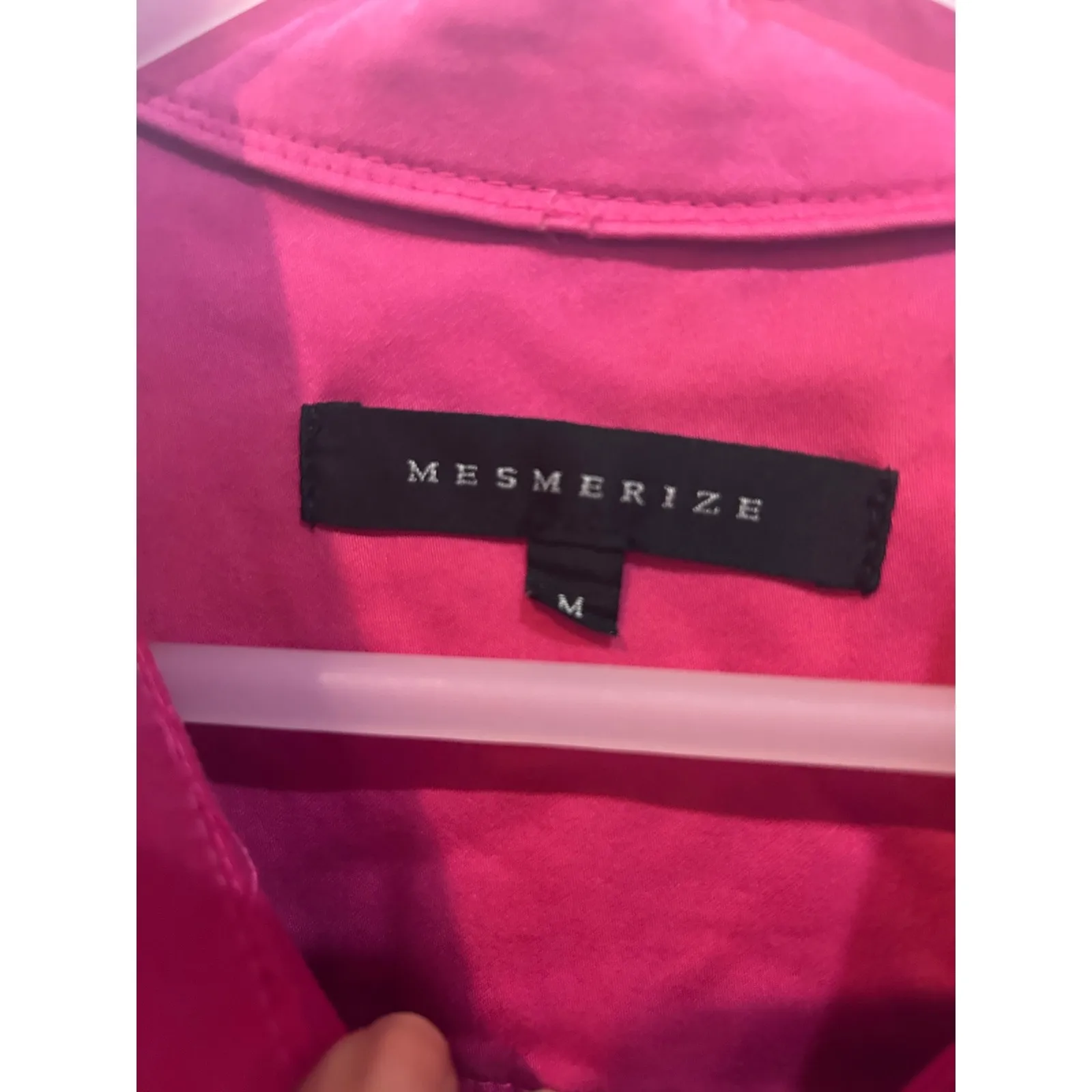 MESMERIZE Hot Pink Cable Knit Sleeve Bomber Jacket Women's Medium Zip Front - Image 2