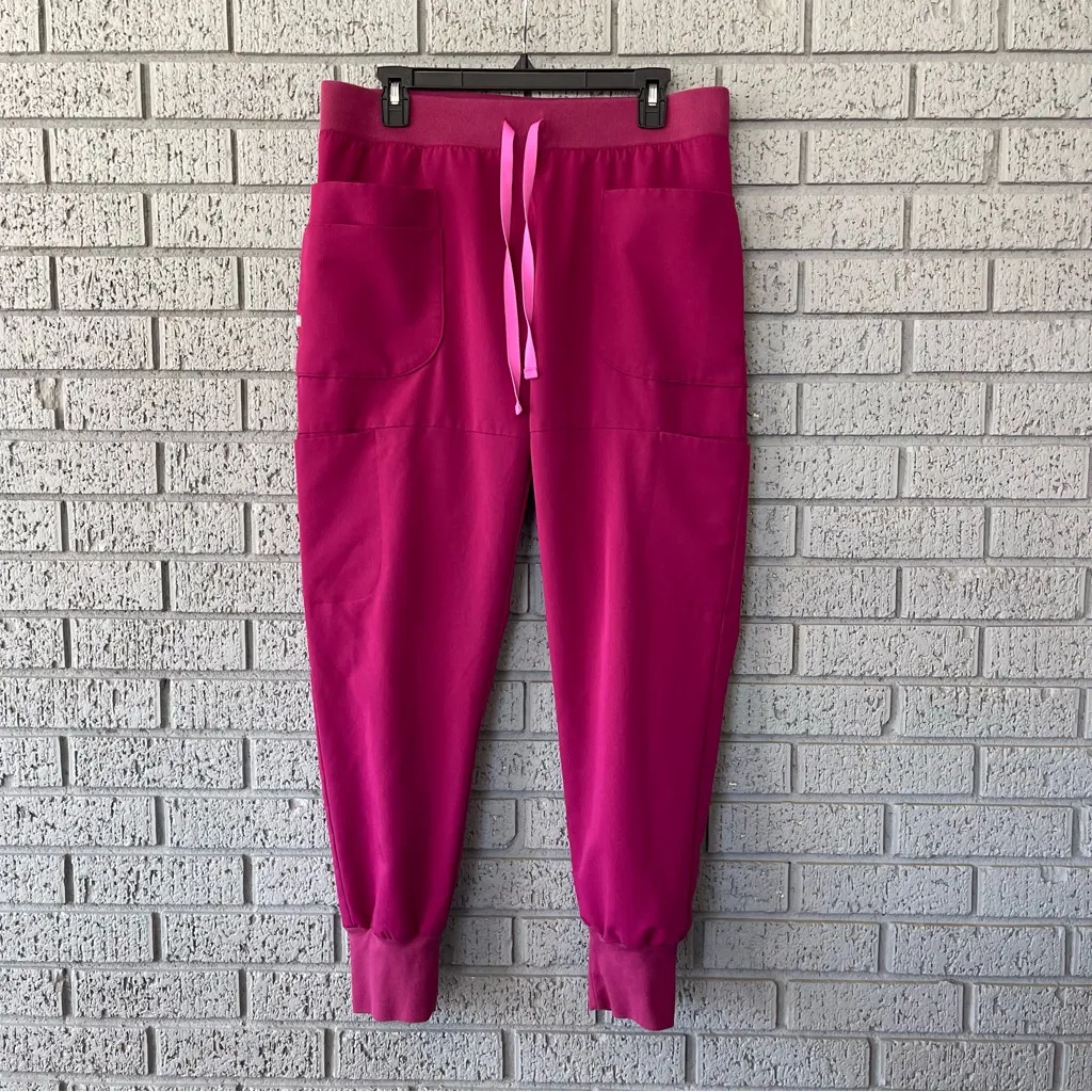 Figs Nepal Skinny Joggers Scrub Pants in Dark Magenta Size Large - Image 2