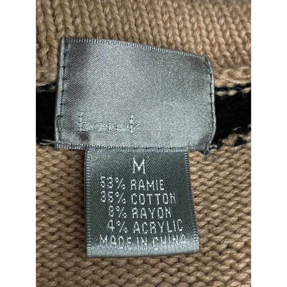 Berek Tiger Striped Embroidered Cardigan Knit Sweater size M Tan/Black Vintage Tan Size M - Image 7