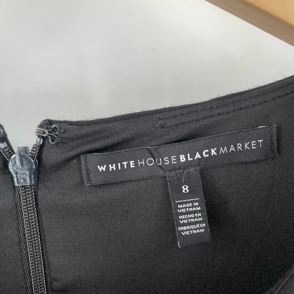 WHITE HOUSE BLACK MARKET Dress Size 8 Lace Up Detail Black Stretch Professional - Image 4