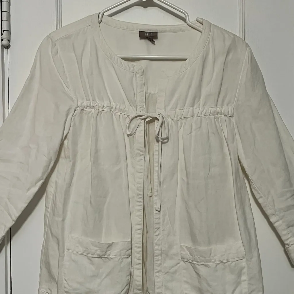 J Jill 100% linen open tie front cardigan size XS pockets peasant boho neutral White - Image 6