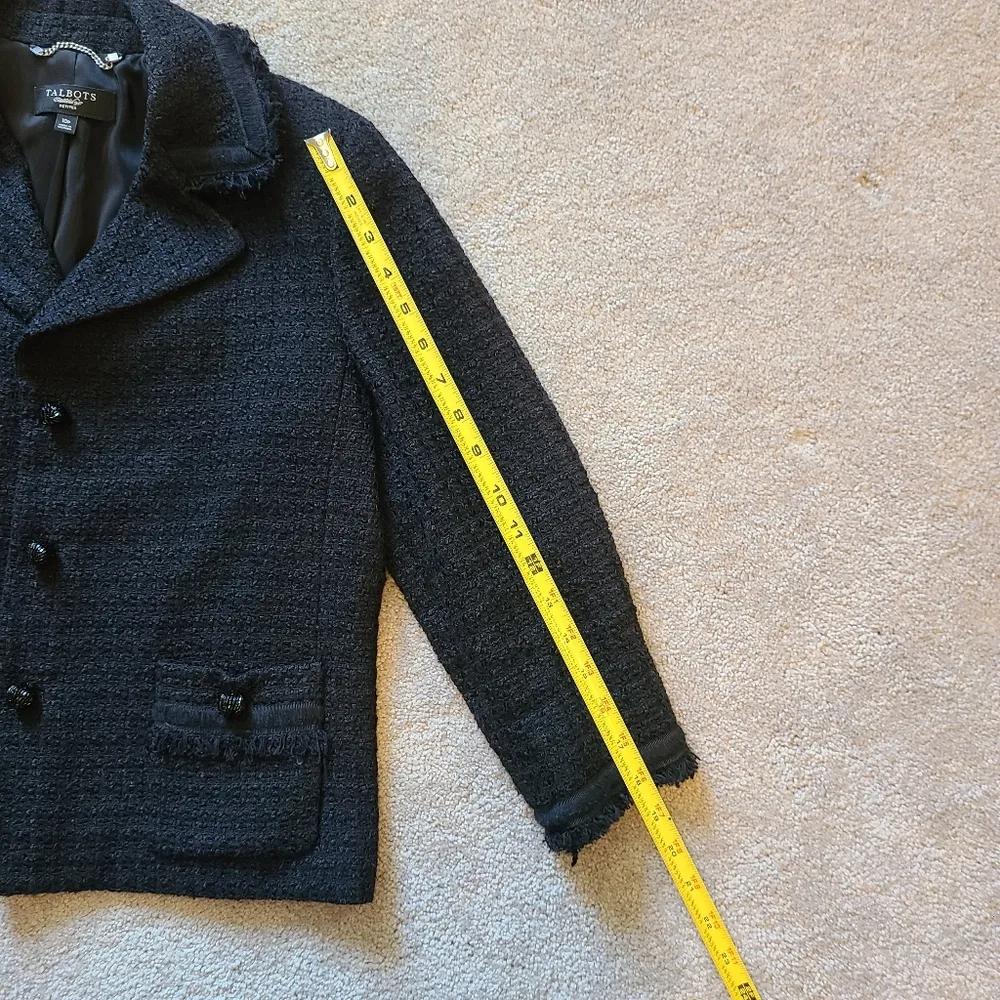 Talbots Women's Blazer Size 10P Petite Black Tweed Woven Cotton Blend - Image 8