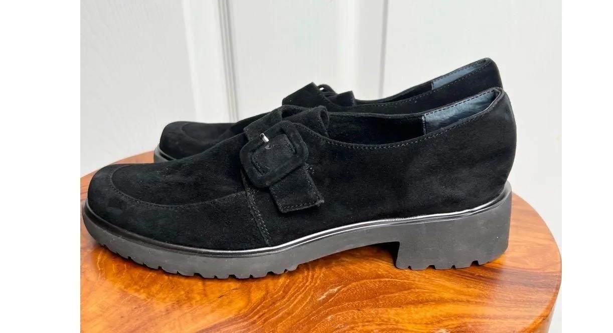 Munrow Black Suede Buckle Detail Chunky Sole Slip On Loafers Size 7 N - Image 7