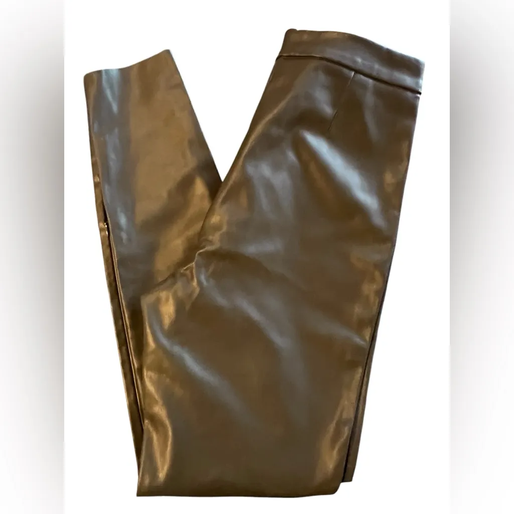 ZARA Faux Leather Pants Olive Green Zippered Ankle Versatile S Edgy City Neutral - Image 5
