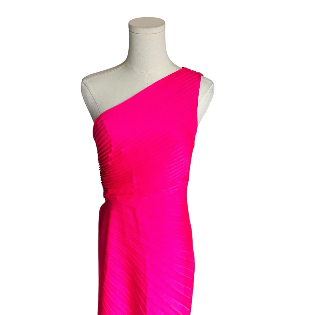 A.L.C. - One-Shoulder Pleated Midi Dress Hot Pink Sz6 - Image 5