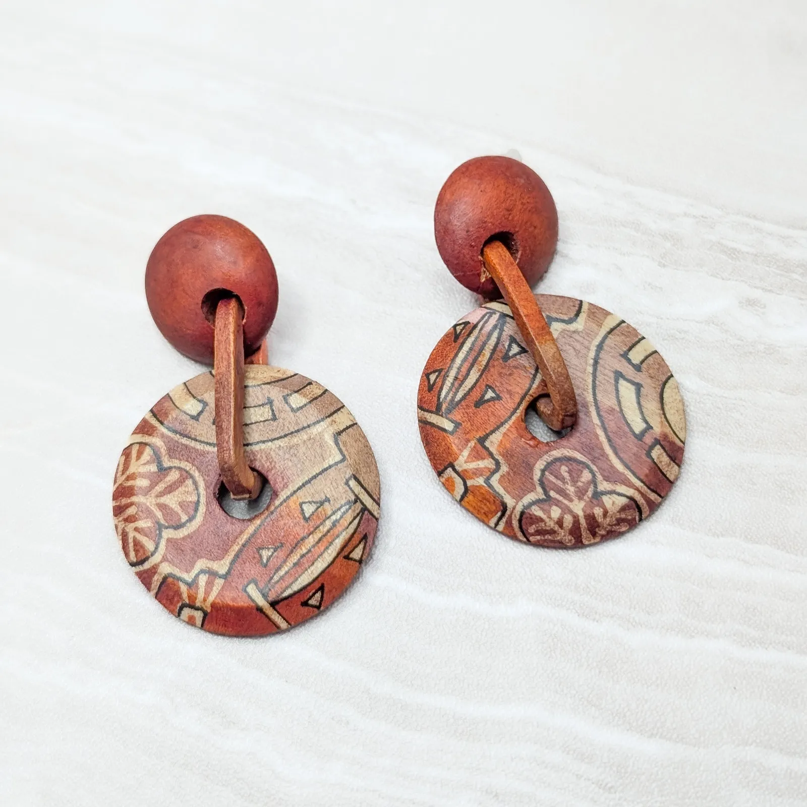 Vintage Clip On Earrings Extra Large 2.75" Statement Dangle Earrings Boho Vibes Orange - Image 2