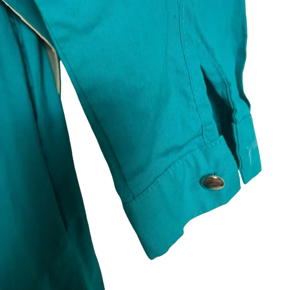 Vintage Teal Blue Western Boho Fringed Studded Long Sleeve Maxi Shirt Dress M Size M - Image 8