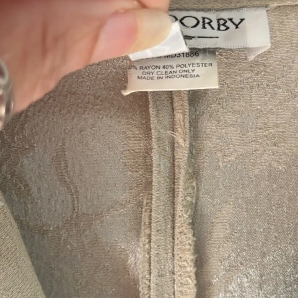 Miss Dorby Blazer Womens Size 12 Beige Silver Button Front Career Blouse Collar - Image 6