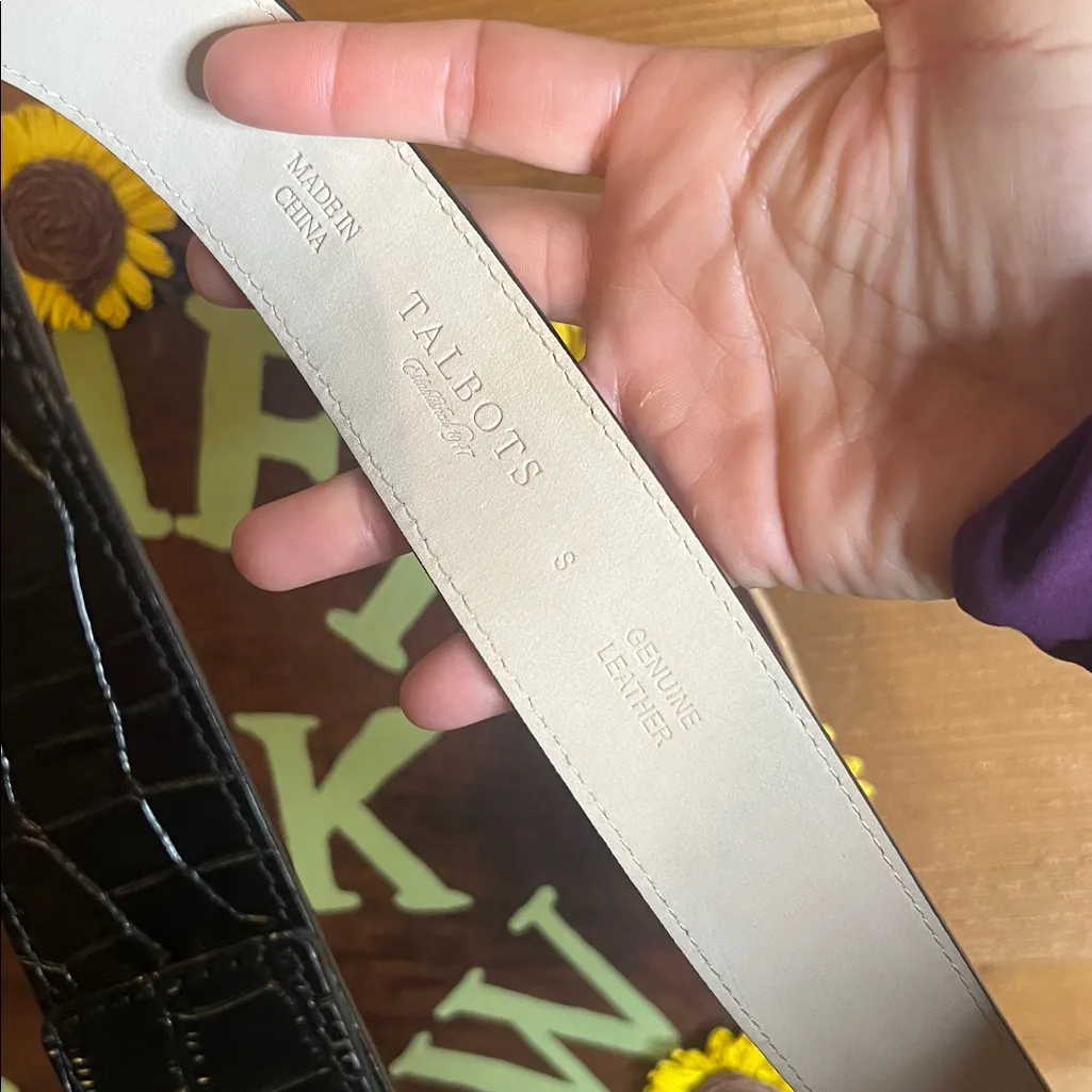 Talbots  Leather Black Gold Oval Hook Loop Adjustable Belt 36”-38.5” S-L Elegant - Image 6