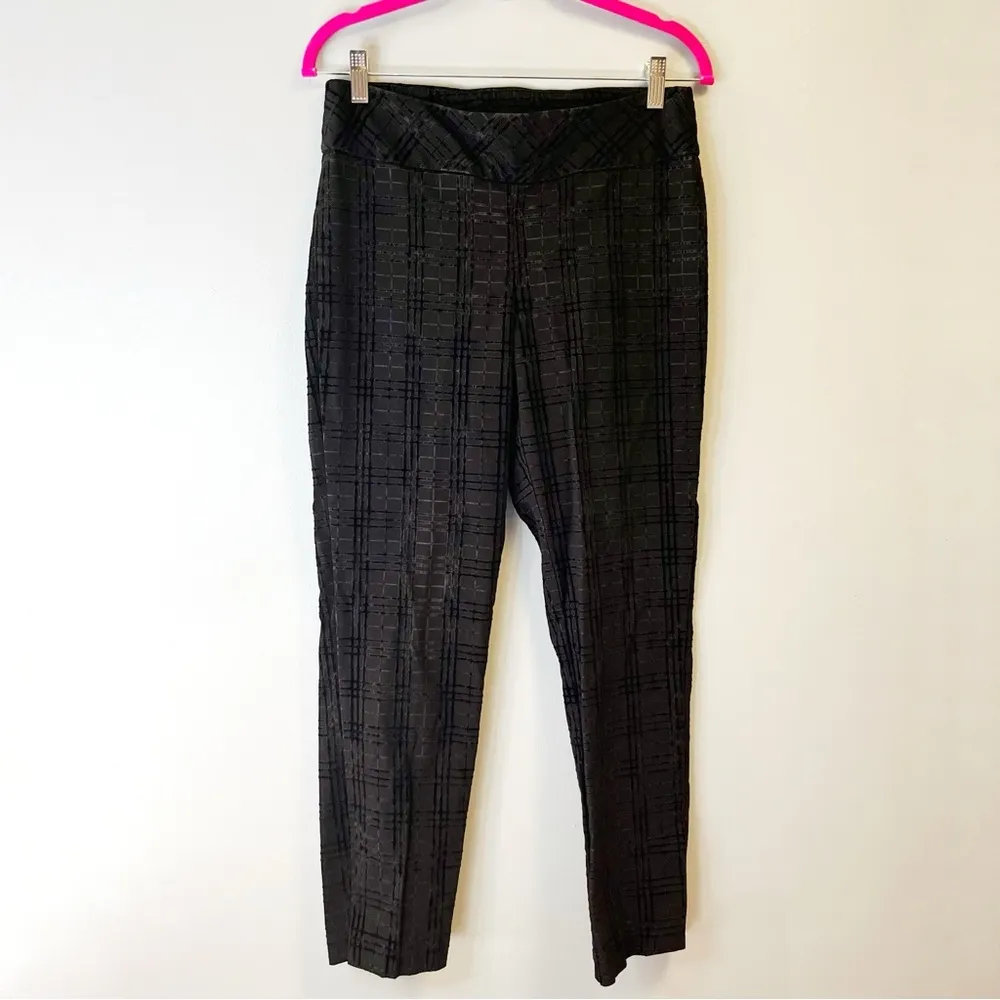Soft Surroundings Pants Black Velvet Plaid Elspeth Pull On Straight Leg Sz S EUC - Image 2