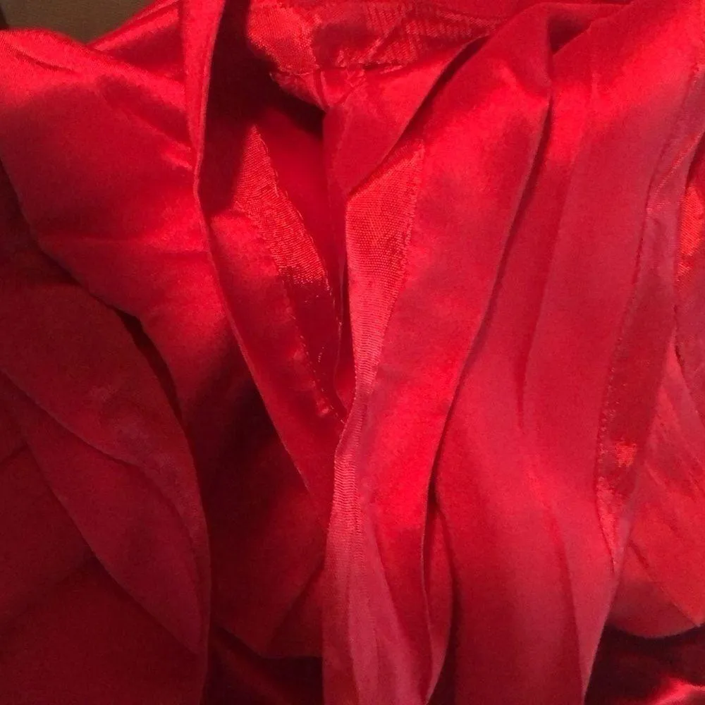 VTG  Red Silk A~Line Maxi Skirt 4 Formal Hem Flaw Valentine Date Night - Image 5