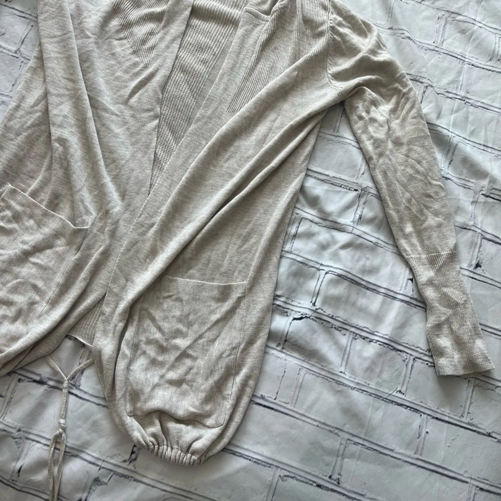 Black Tape Beige Hooded Open Front Cardigan Women’s Small Drawstring Hem Pockets - Image 2