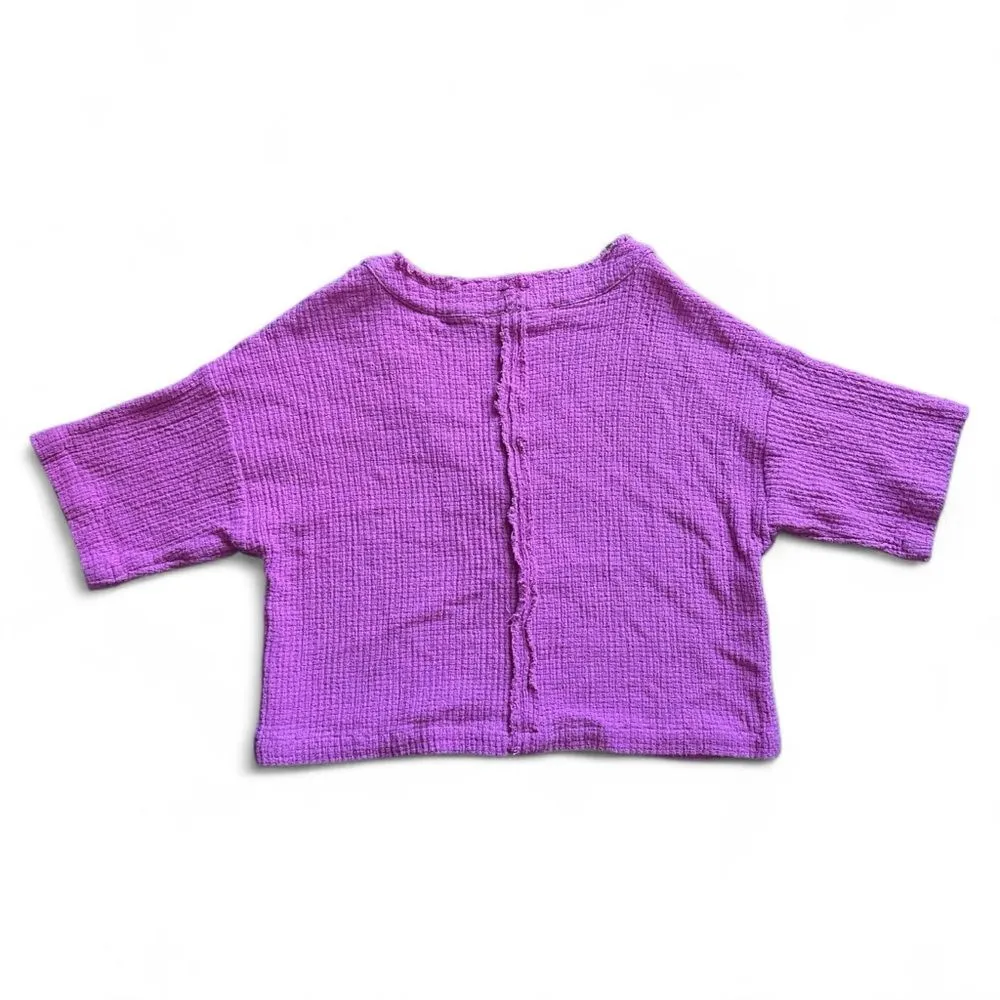 Free People Sundaze Woven Cotton Oversized Textured Tee Top Size  XS - Image 4