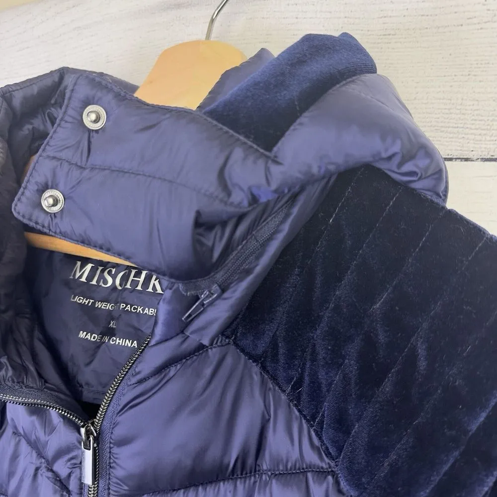 Badgley Mischka Mallory Puffer Coat Packable Blue Velvet Quilted Nylon Sz XL - Image 9