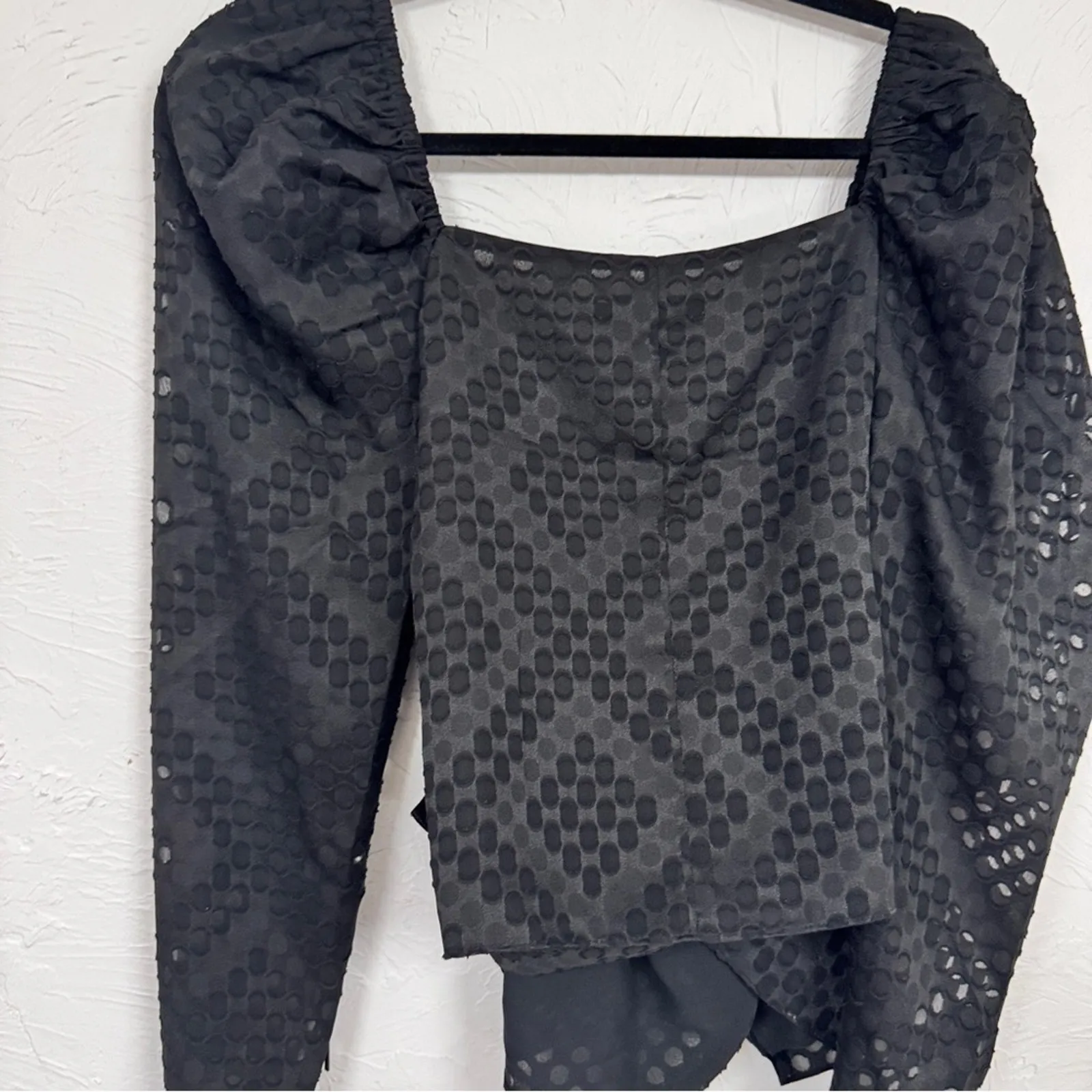 Ted Baker Black Lazare D Ring Wrap Top Blouse Womens XS Puff Shoulder Coquette - Image 12