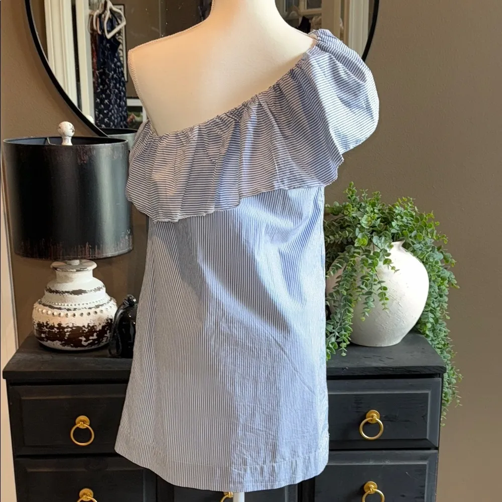 ABERCROMBIE & FITCH Blue & White Striped One-Shoulder Dress Size Small NWT - Image 6