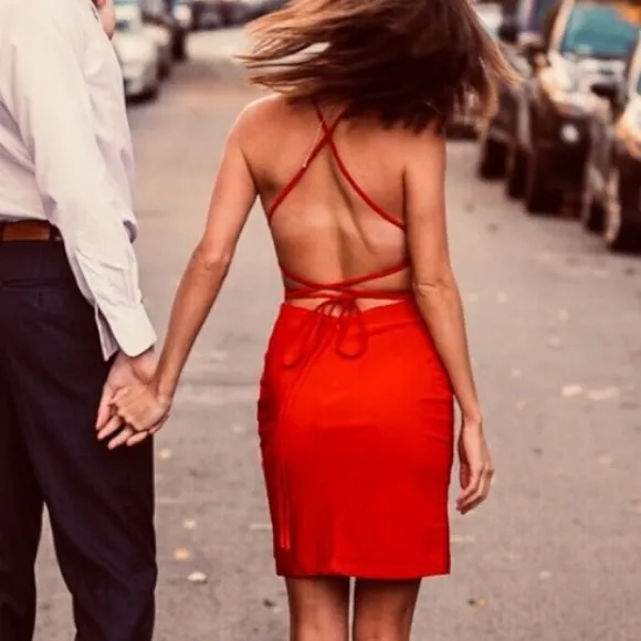 Alyce Paris 4002 Red Halter Corset Short Dress Sexy Strappy Open Back Size 2 NEW - Image 2