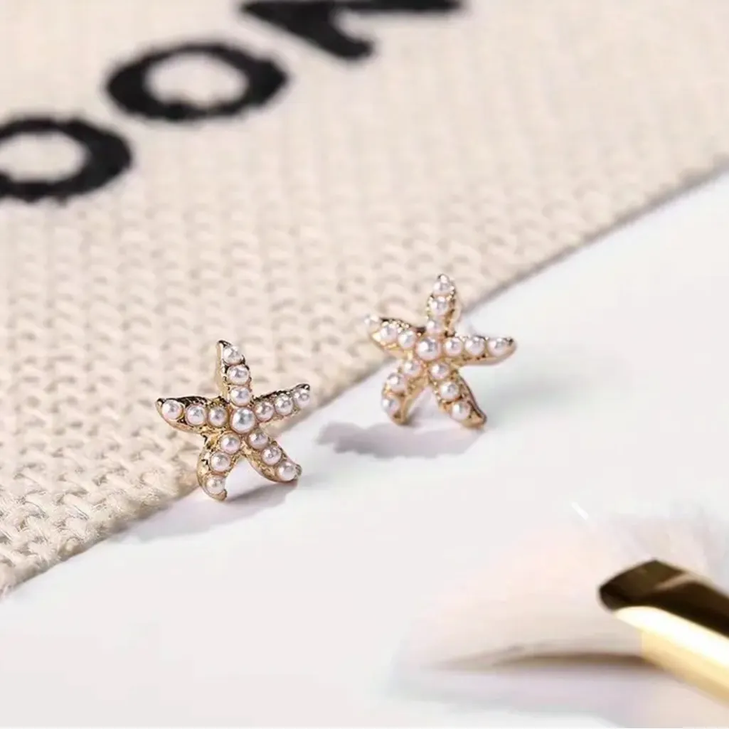 Gold Starfish Pearl Earrings - Image 3