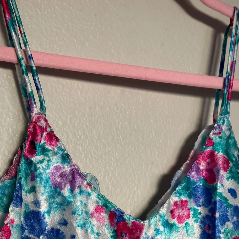 Cinema Etoile Vintage Satin Tank Top French Cut Blue Floral Lace Embroidered Size M - Image 5