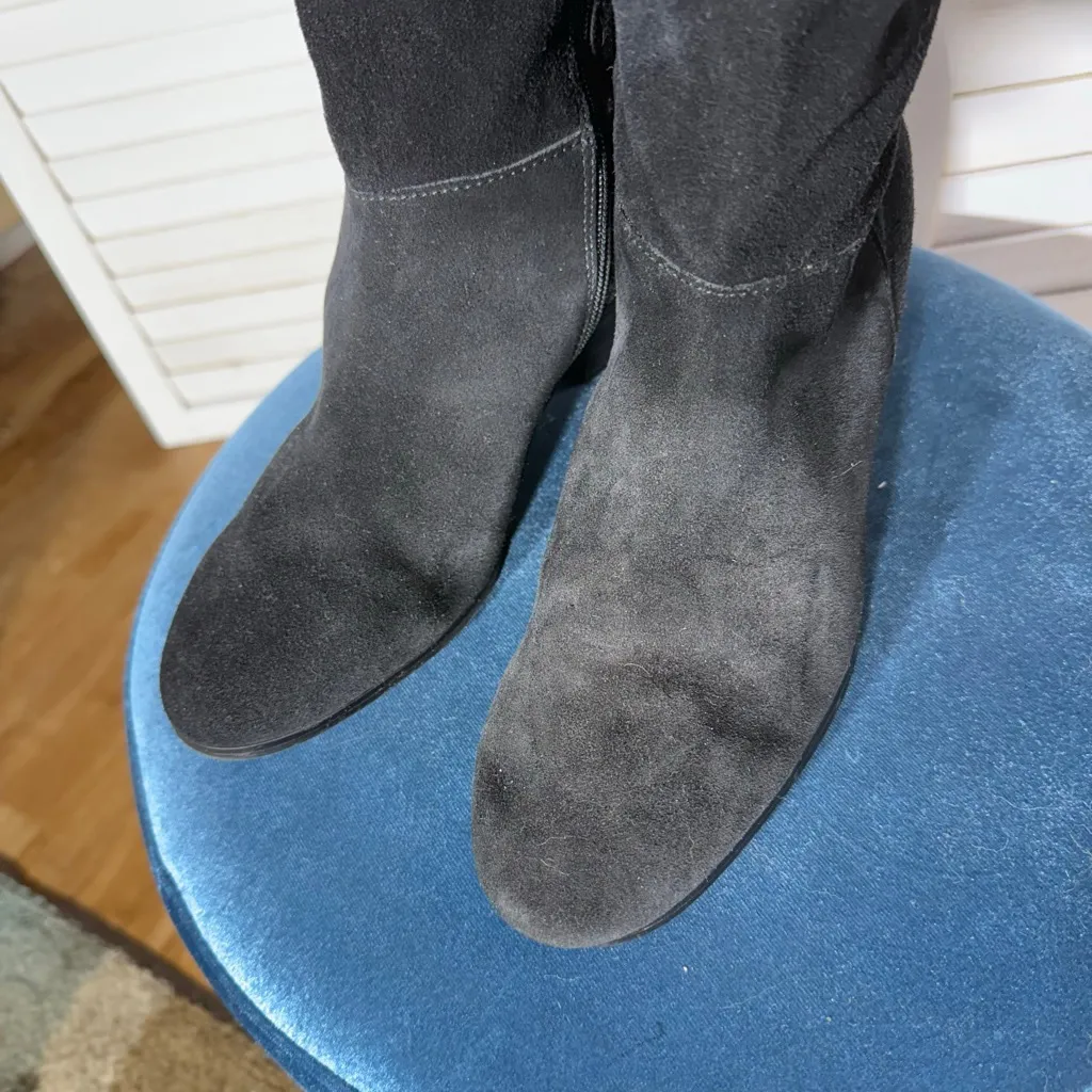 Crown vintage black genuine suede leather slouchy high heel boots sz 9 - Image 7