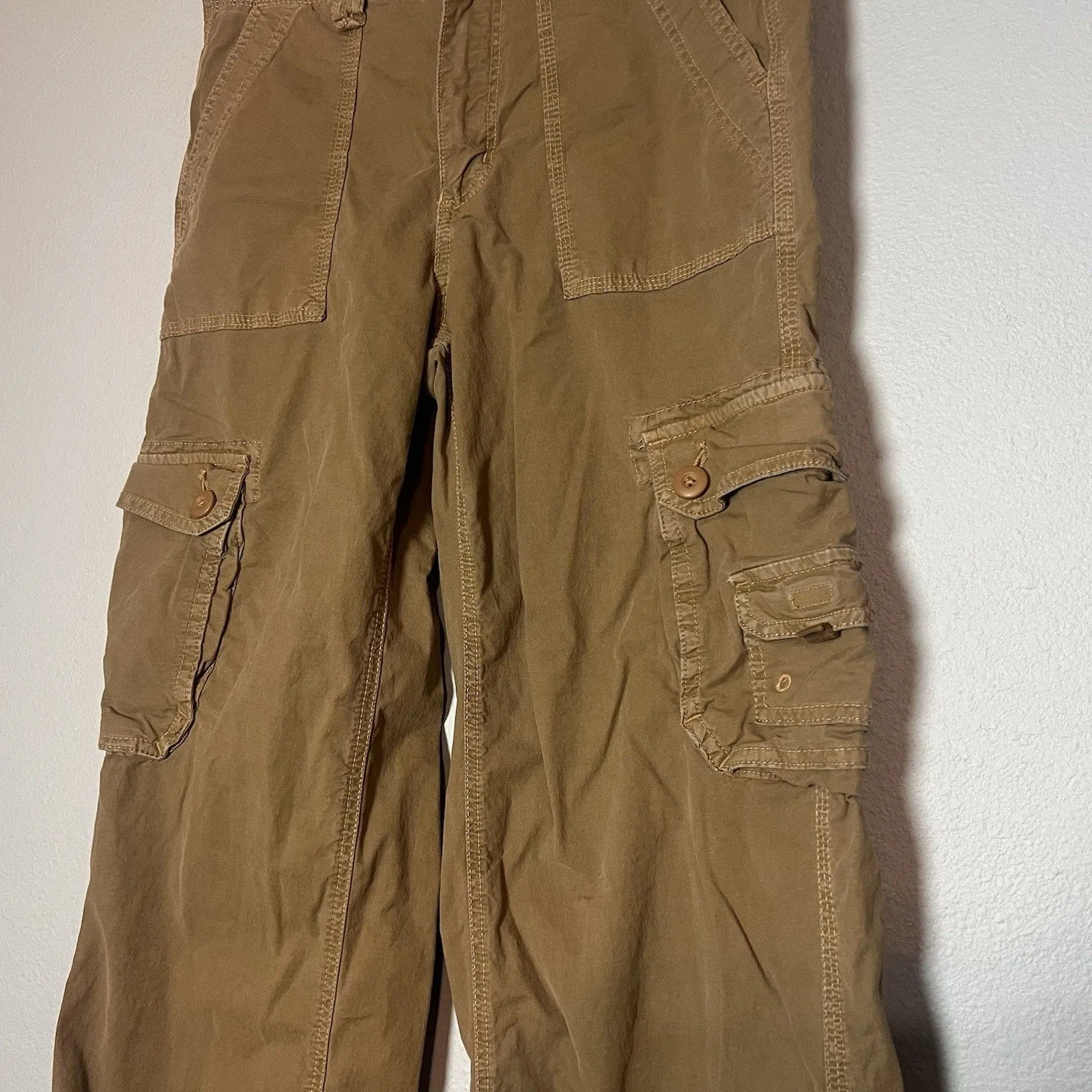 American Eagle Baggy Jogger Pants Womens Size 4 Brown Cargo Pockets Cotton Flaw - Image 2