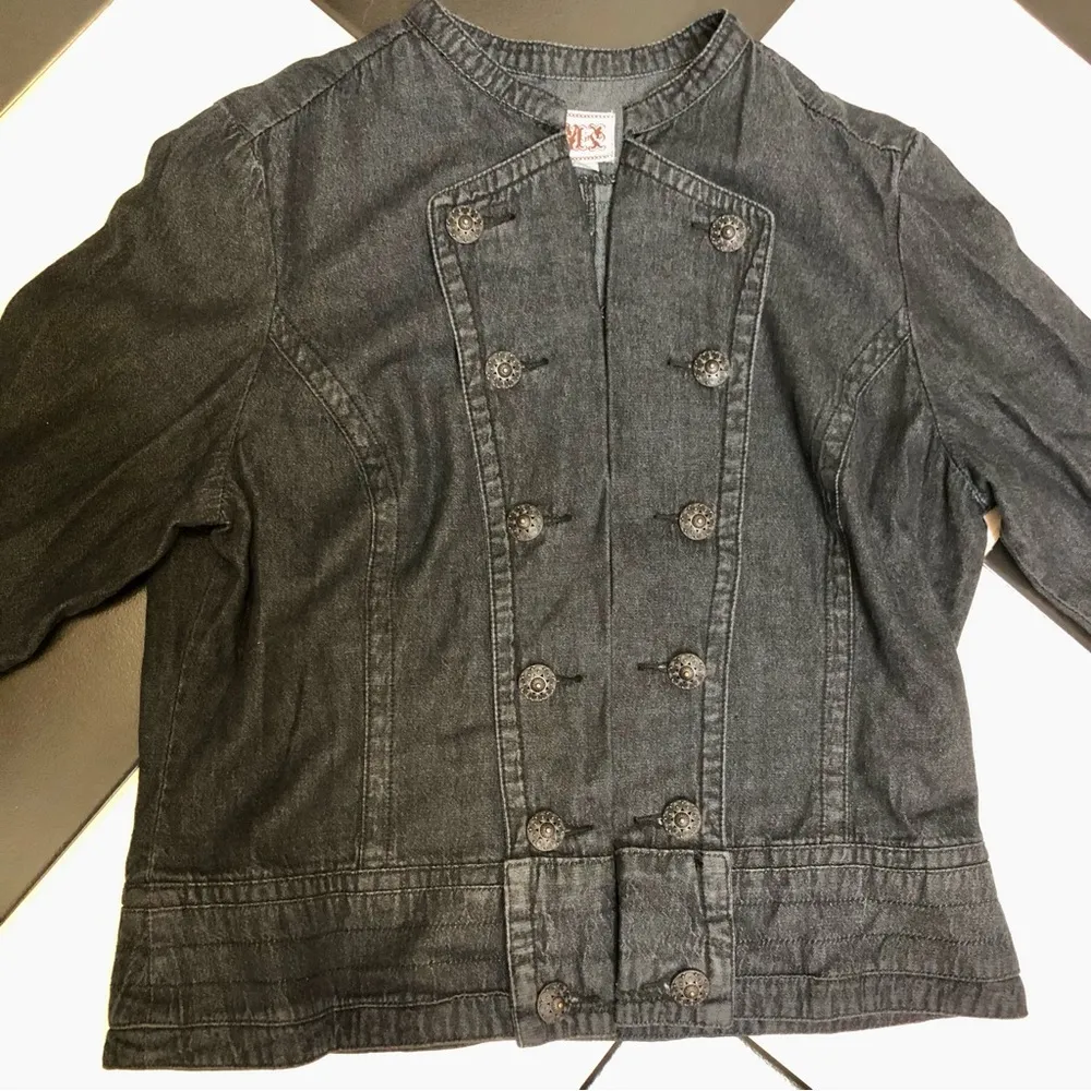 Vintage Y2K AMX Cropped Denim Jacket Military Style Dark Wash Navy Blue 00s sz L Black Size L - Image 3