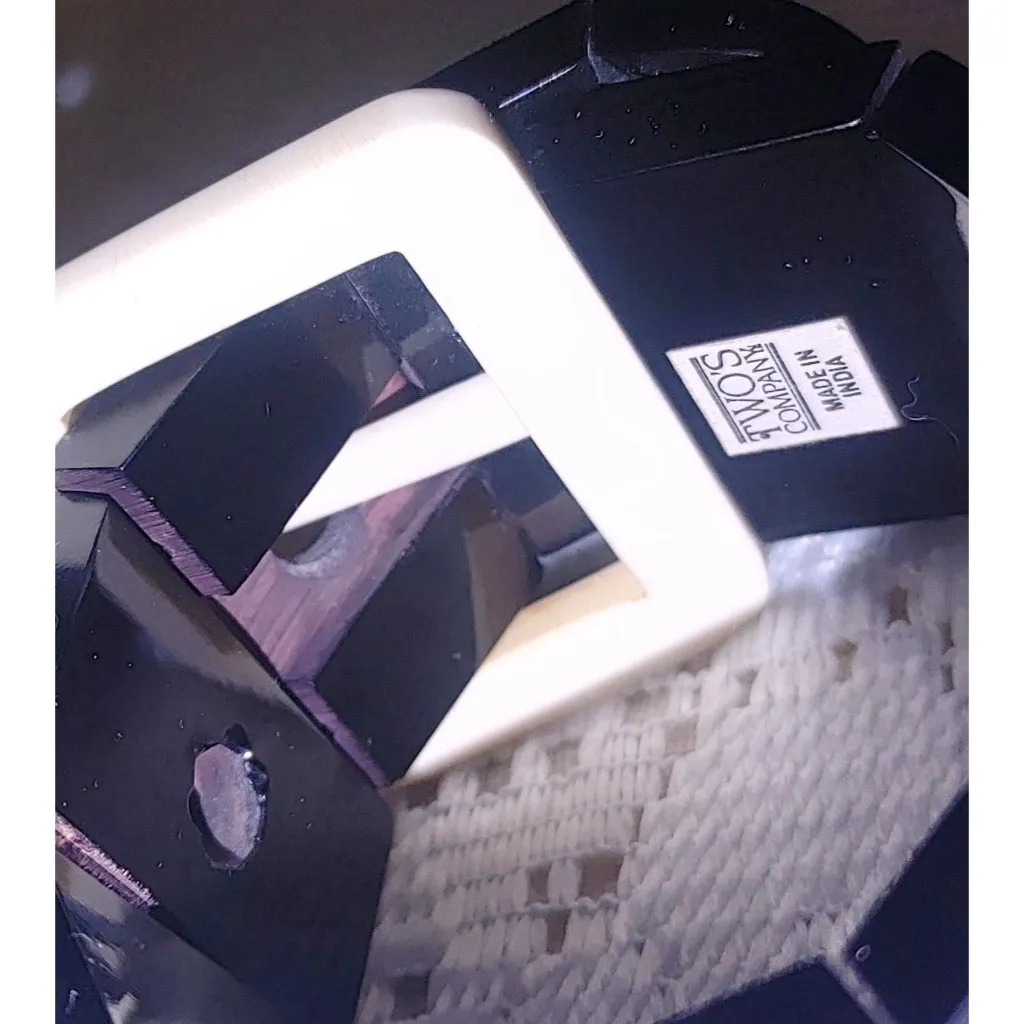 Buckle Bracelet Twos Company Vintage Black White Stretch Acrylic Wood Chucky Mod - Image 6