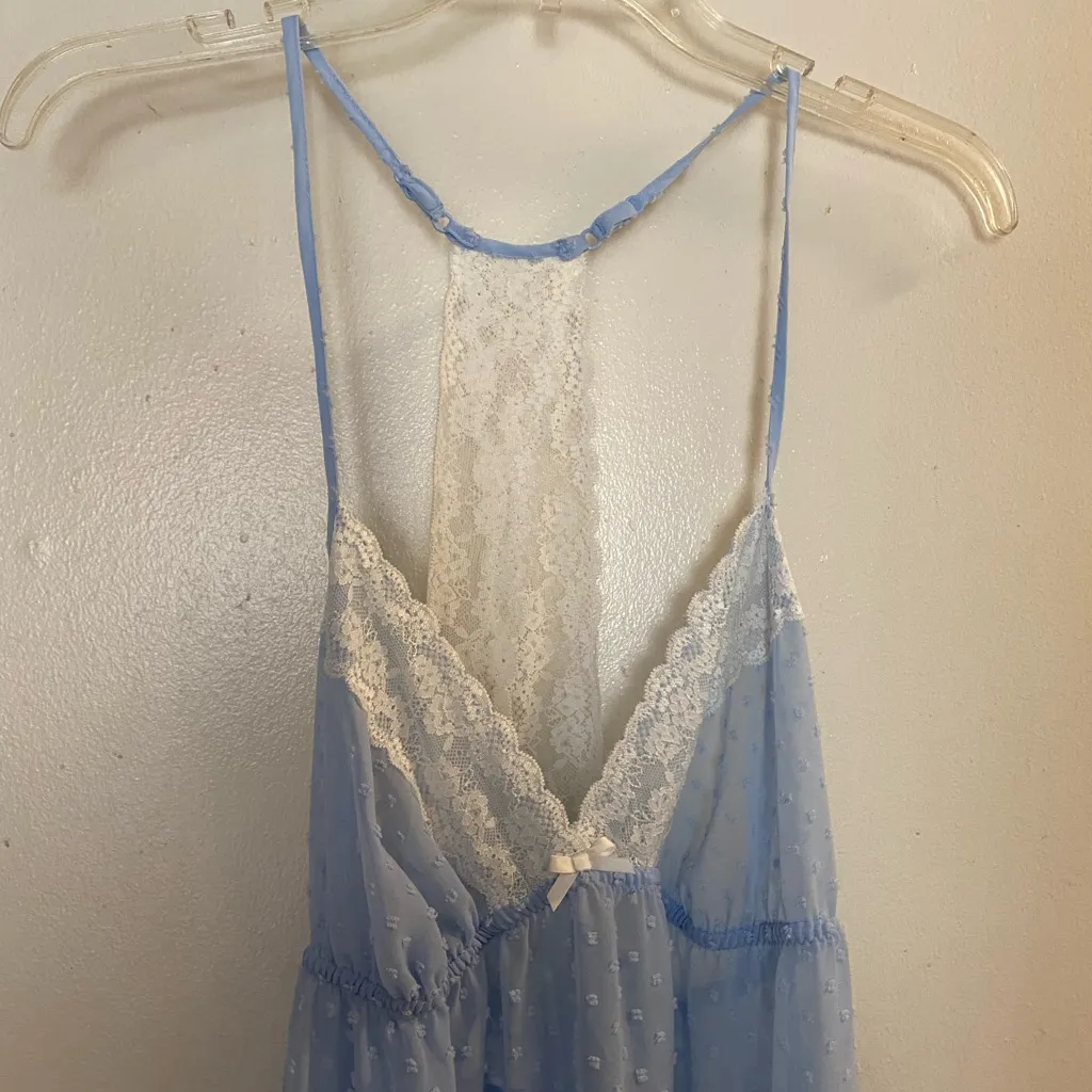 Apt 9 Womens Sheer Nightgown L Large Light Blue White Textured Dots NWT New - Image 2