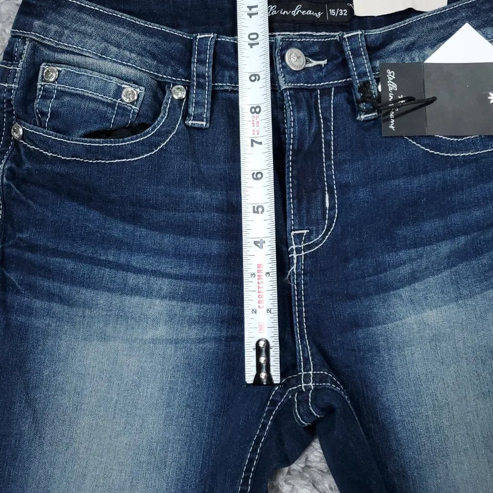 Stella in Dreams Mid Rise Boot Jeans Bootcut Sequin Bull Oxen Size 15 32 Blue - Image 11