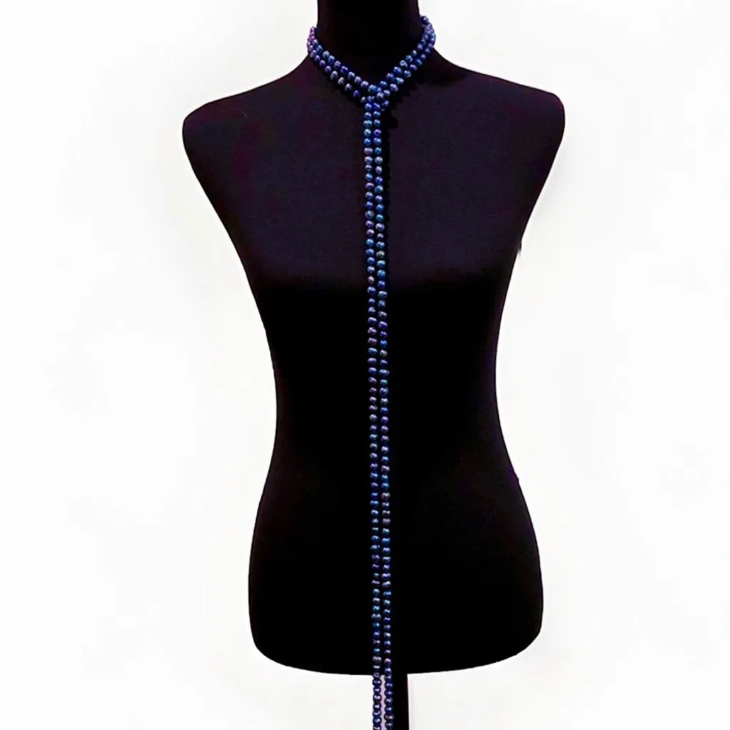 Vintage Peacock Pearls Necklace Endless Strand 99 inches Long Purple - Image 10