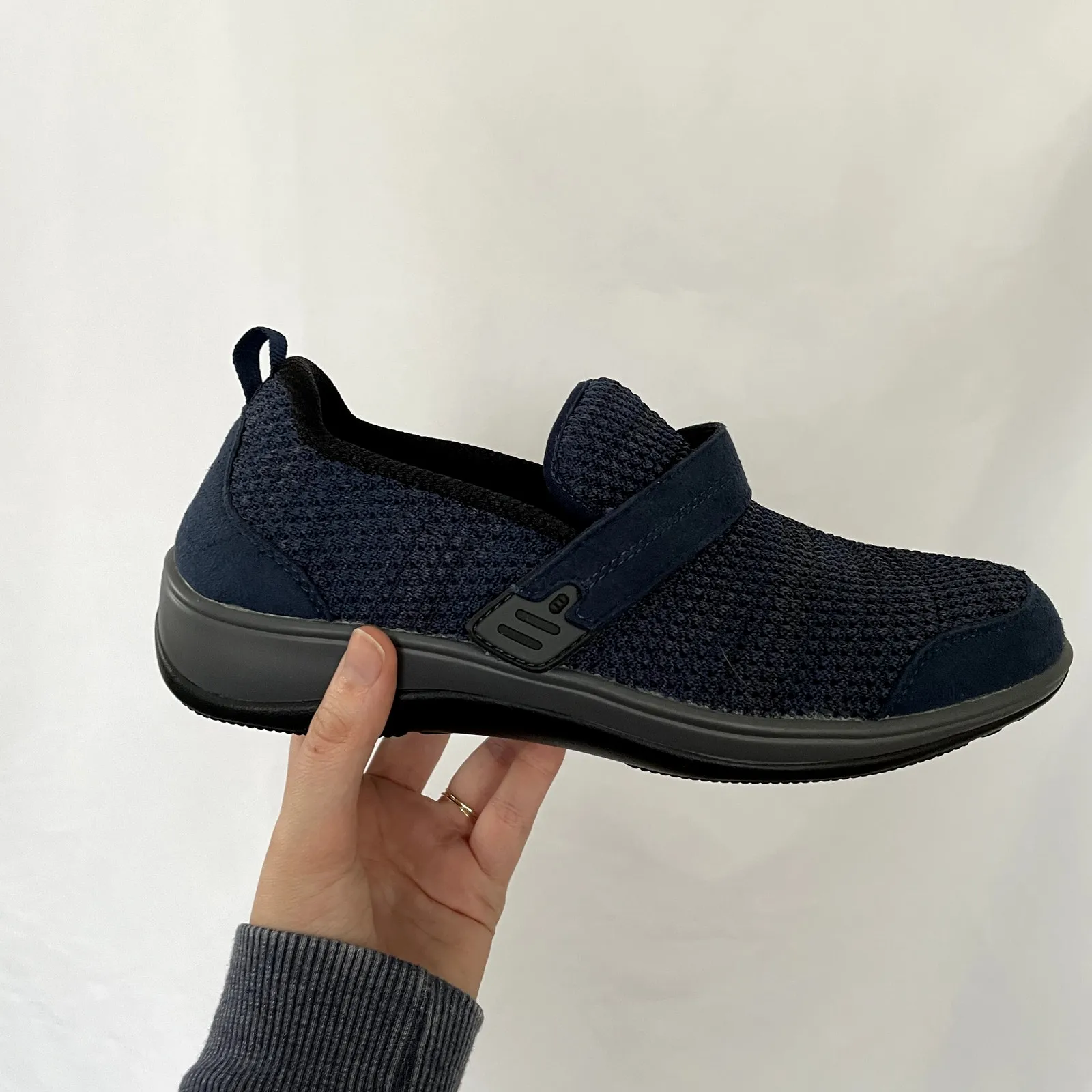 Orthofeel quincy blue knit sneaker shoes comfort velcro strap women's 8 x - Image 5