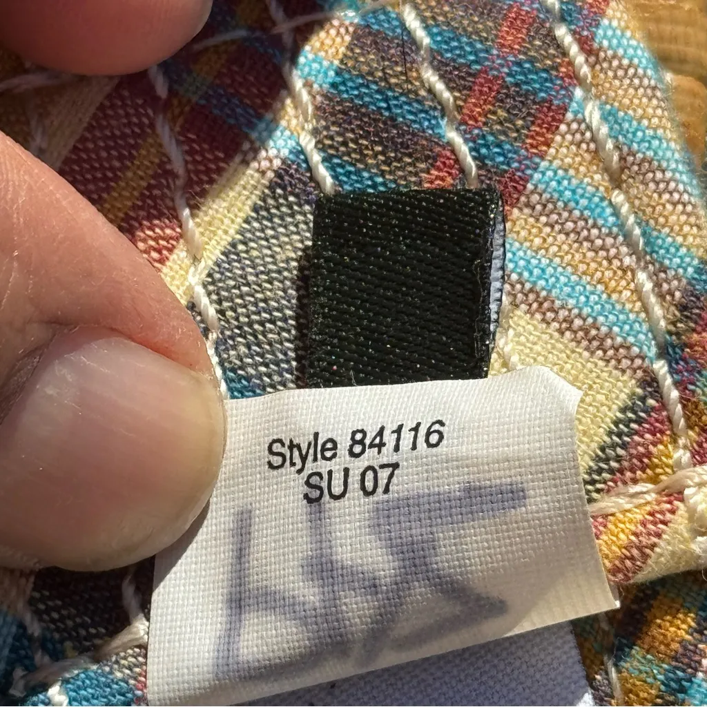 J Crew Vintage Bohemian Plaid Fabric Belt with Woven Buckle S-M - Image 6