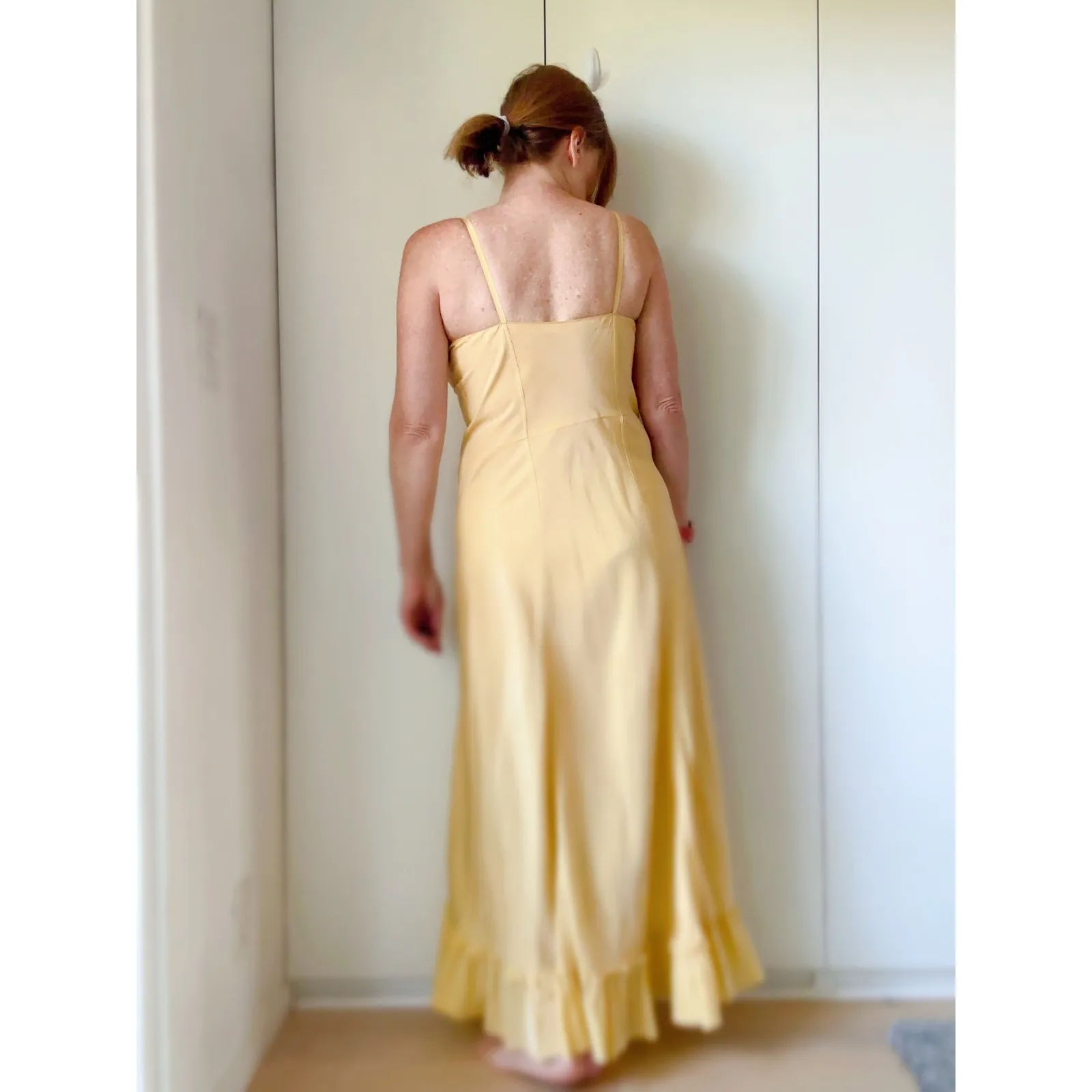 Vintage 1940s Slip Dress Size Medium Buttercream Maxi Coquette Softgirl Romantic Yellow - Image 6