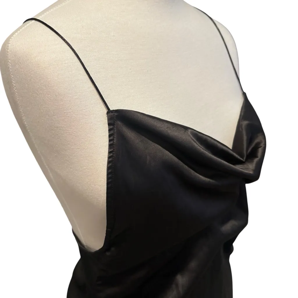 Satin Drawstring Long Black Maxi Dress Size Large - Image 11