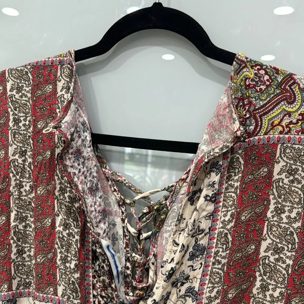 American Eagle Outfitters Long Sleeve Shorts Boho Paisley Patchwork Romper Sz M - Image 7