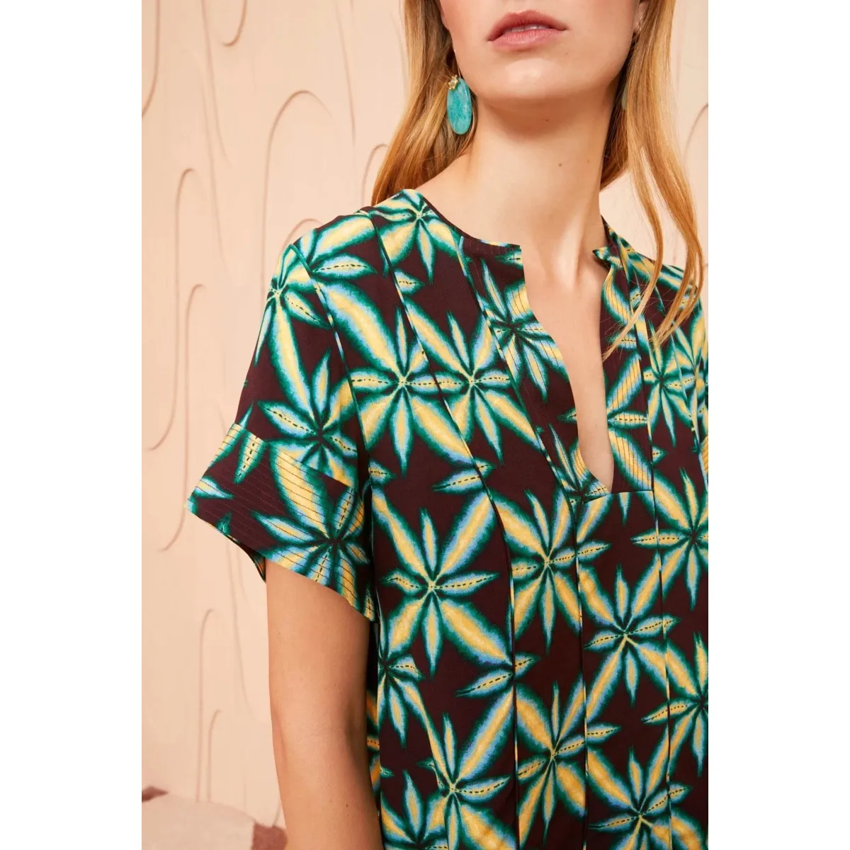 Ulla Johnson Womens Rosie Top Size 2 Olivinite Short Sleeve Vibrant Boho Flowy - Image 4