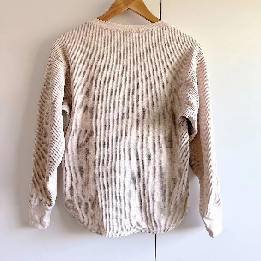 Waffle Crew Neck Long-Sleeve Sweater Top in Off White Ivory - Image 5