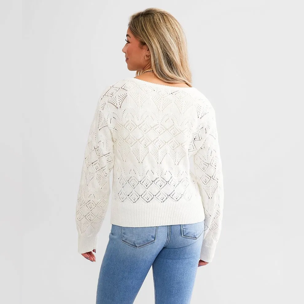 Z Supply Women’s Kasia Crochet Open Knit Sweater in Ivory Size L - Image 3