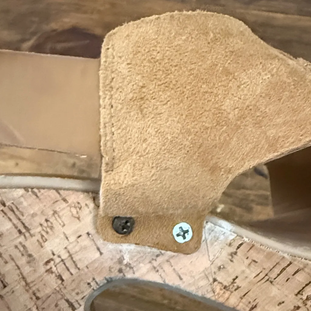 Franco Sarto Tan Suede Open Toe Cork 3" Platform Sandals Size 9.5 - Image 8