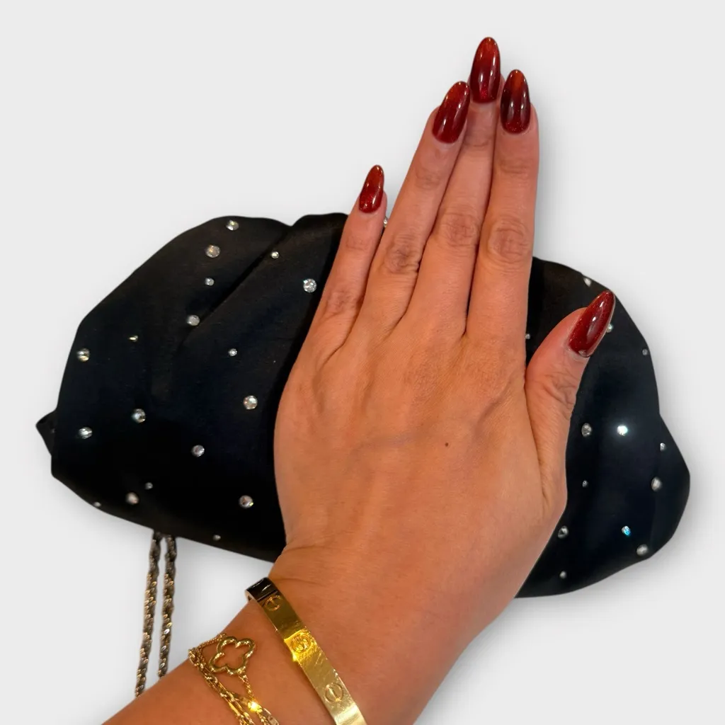 Franchi Black Satin Crystal Evening Bag with Chain & Matching Lipstick Case - Image 14