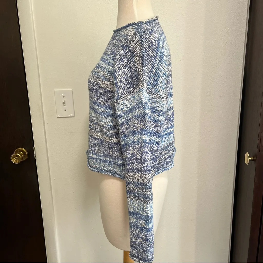 Margaret O’Leary Blue White Space Dye Cropped Rolled Hem Sweater Womens Size XS - Image 2