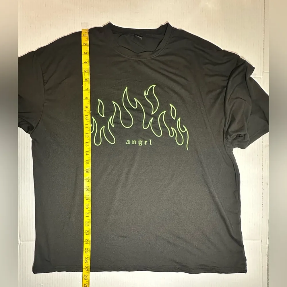 SHEIN Shirt Women’s Size Small Oversized Black Green Flame Angel Graphic Stretch - Image 6