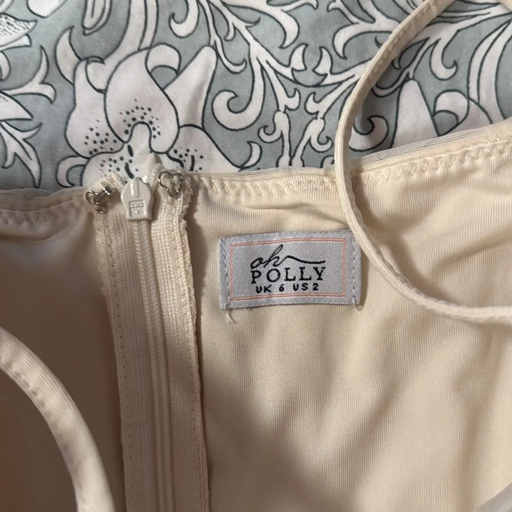 Oh Polly Dukine Ruched Mini Dress in Cream - Image 3