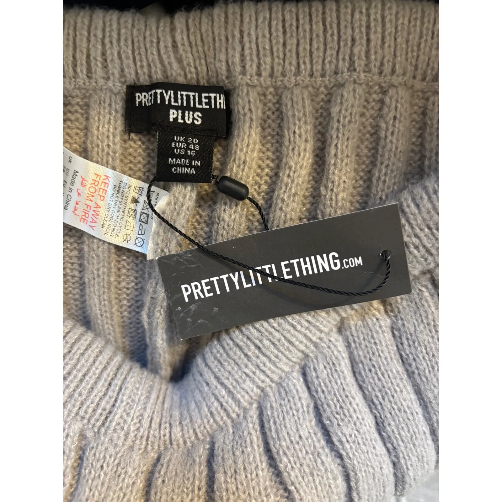 PrettyLittleThing NWT Grey Brushed Rib Knit Wide Leg Pants Size 16 Plus - Image 2