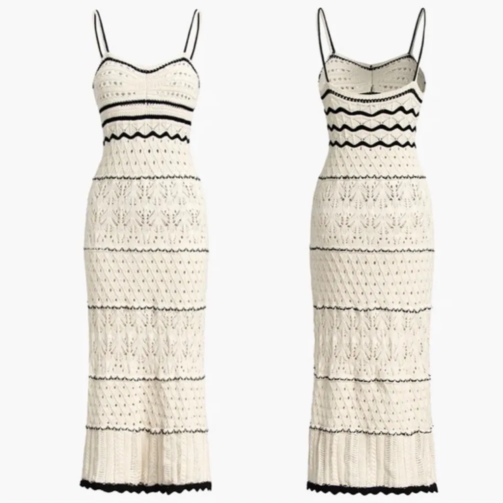Olive + Oak Ivory Black Crochet Knit Midi Dress size Small NEW $120 - Image 4